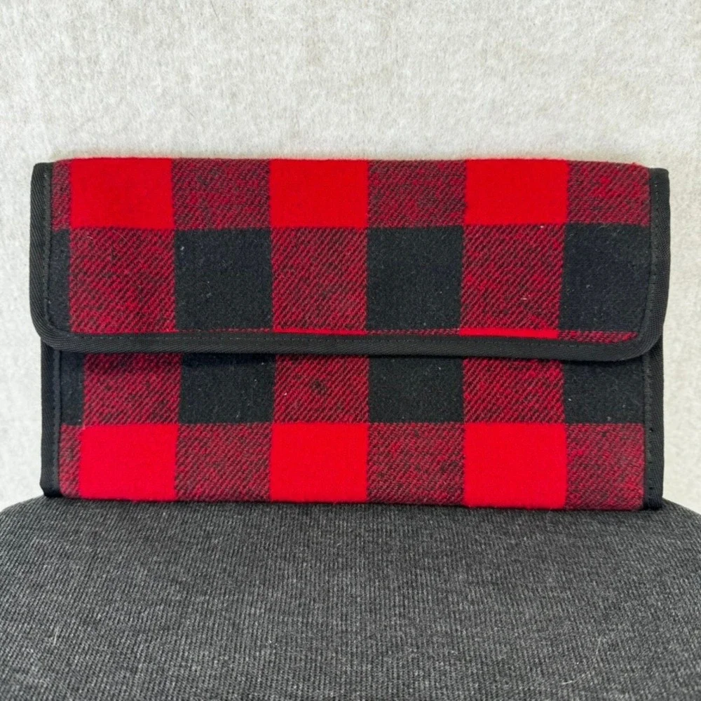 Buffalo Plaid Jewelry Organizer Toiletry Travel Case Red Black Checkered Storage